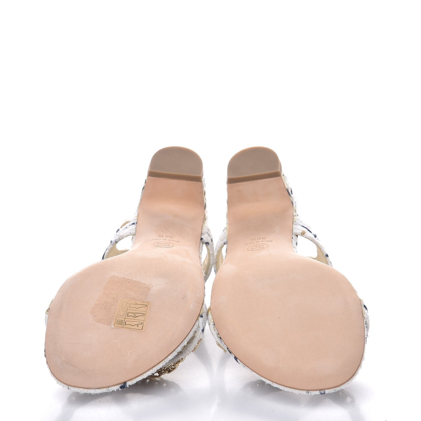 Tweed Chain Sandals 39.5 White Ecru Navy Gold