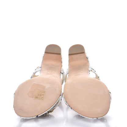 Chanel Tweed Chain Sandals 39.5 White Ecru Navy Gold 5 of 10