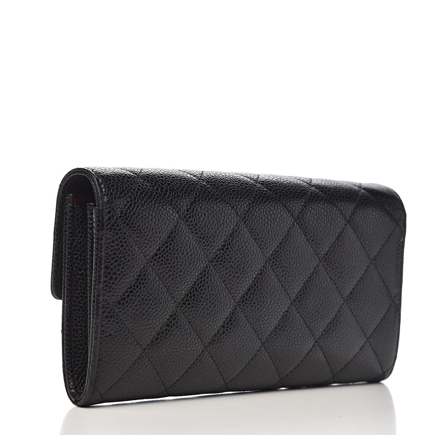 Caviar Quilted Large Gusset Flap Wallet Black