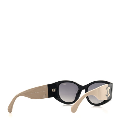 Chanel Acetate Oval Sunglasses 5524 Black Beige 4 of 8