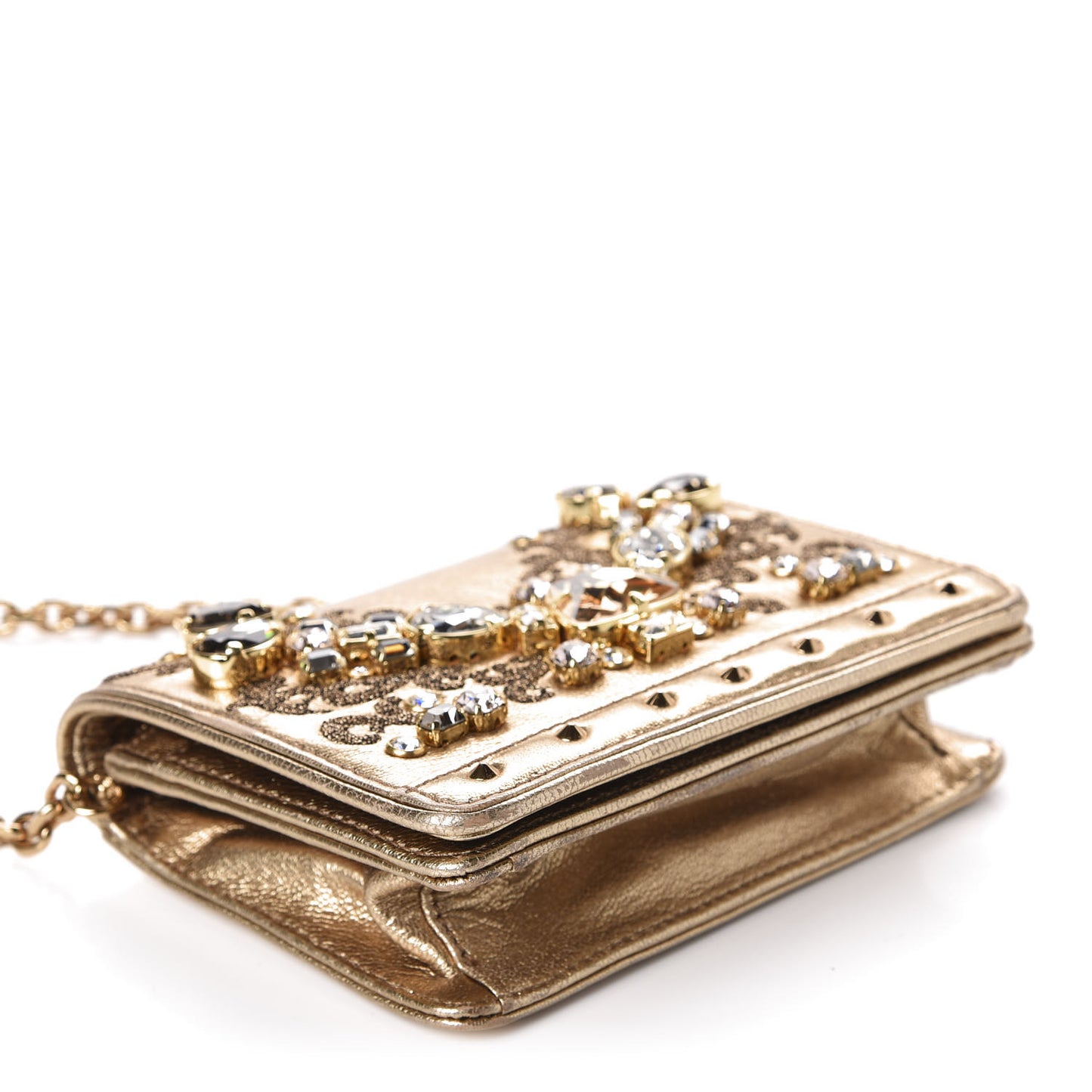 Metallic Calfskin Swarovski Crystal Romantic Chandelier Crossbody Clutch Gold