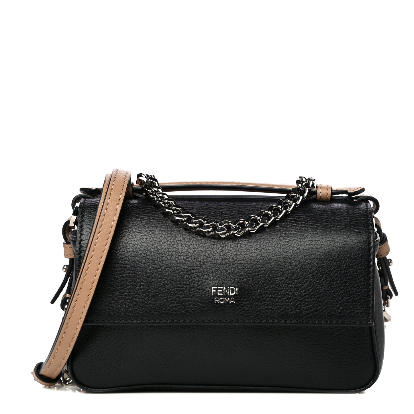 Calfskin Striped Flowerland Bow Micro Double Baguette Brown Black White
