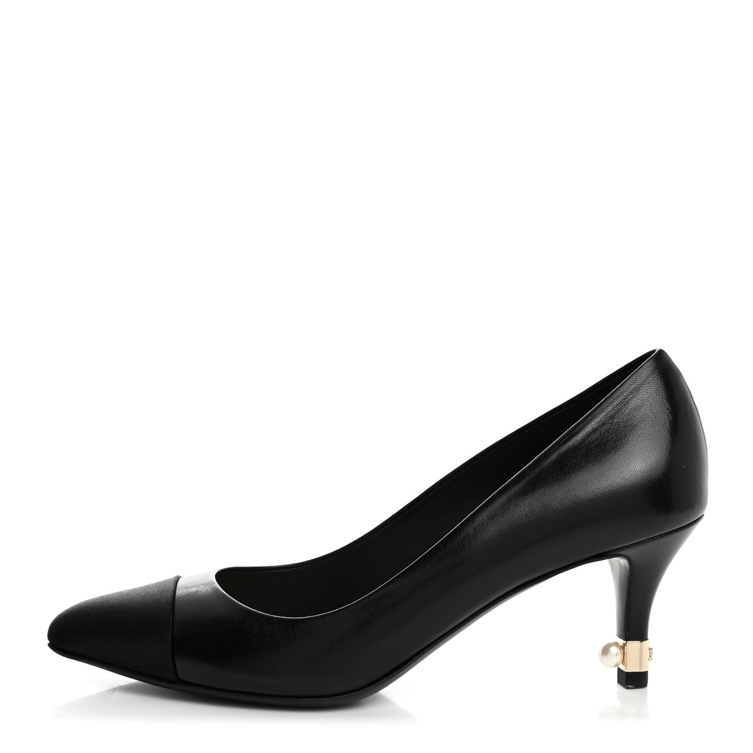 Chanel Lambskin Grosgrain Pearl Cap Toe Pumps 37 Black 1 of 8