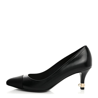 Chanel Lambskin Grosgrain Pearl Cap Toe Pumps 37 Black 1 of 8