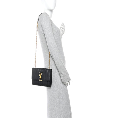 Saint Laurent Lambskin Matelasse Monogram Vicky Chain Wallet Black 2 of 16