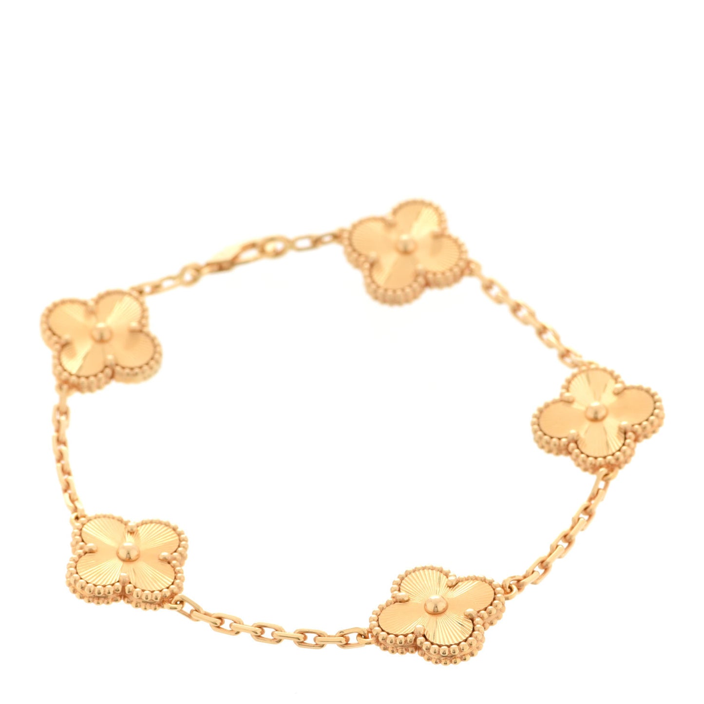 18K Yellow Gold 5 Motifs Guilloche Vintage Alhambra Bracelet