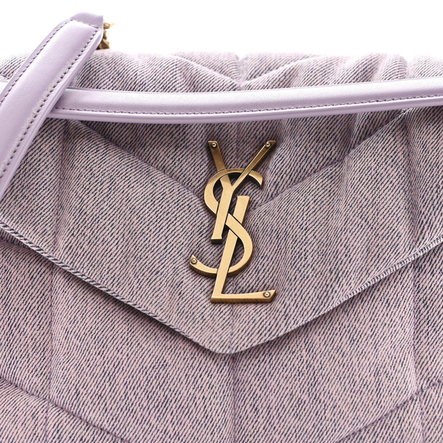 Denim Quilted Small Loulou Puffer Monogram Chain Satchel Bleached Lilac