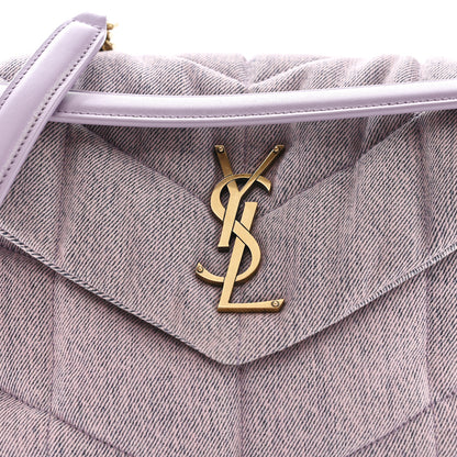 Saint Laurent Denim Quilted Small Loulou Puffer Monogram Chain Satchel Bleached Lilac 8 of 10