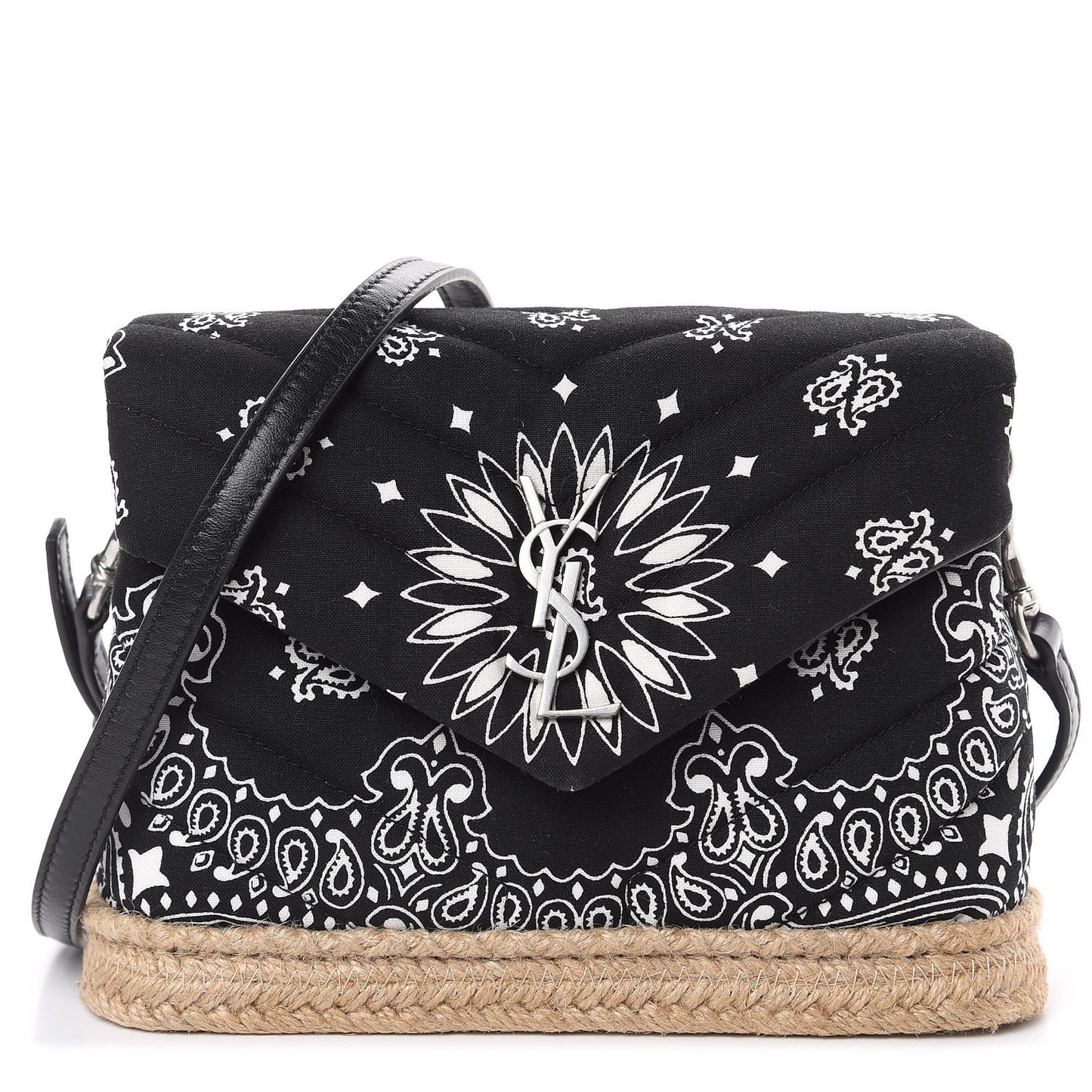 Cotton Bandana Y Quilted Monogram Toy Loulou Crossbody Bag Black White