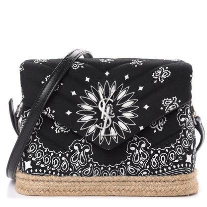 Saint Laurent Cotton Bandana Y Quilted Monogram Toy Loulou Crossbody Bag Black White 1 of 11