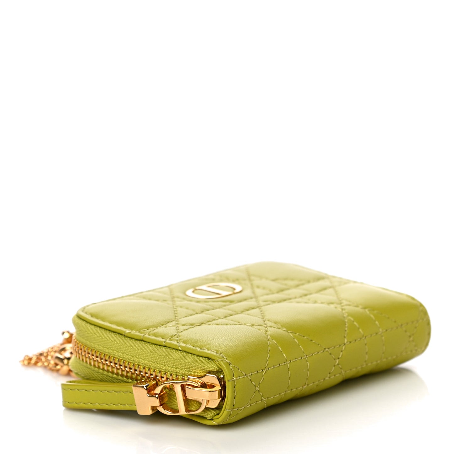 Lambskin Cannage Mini Caro Zipped Pouch on Chain Lime