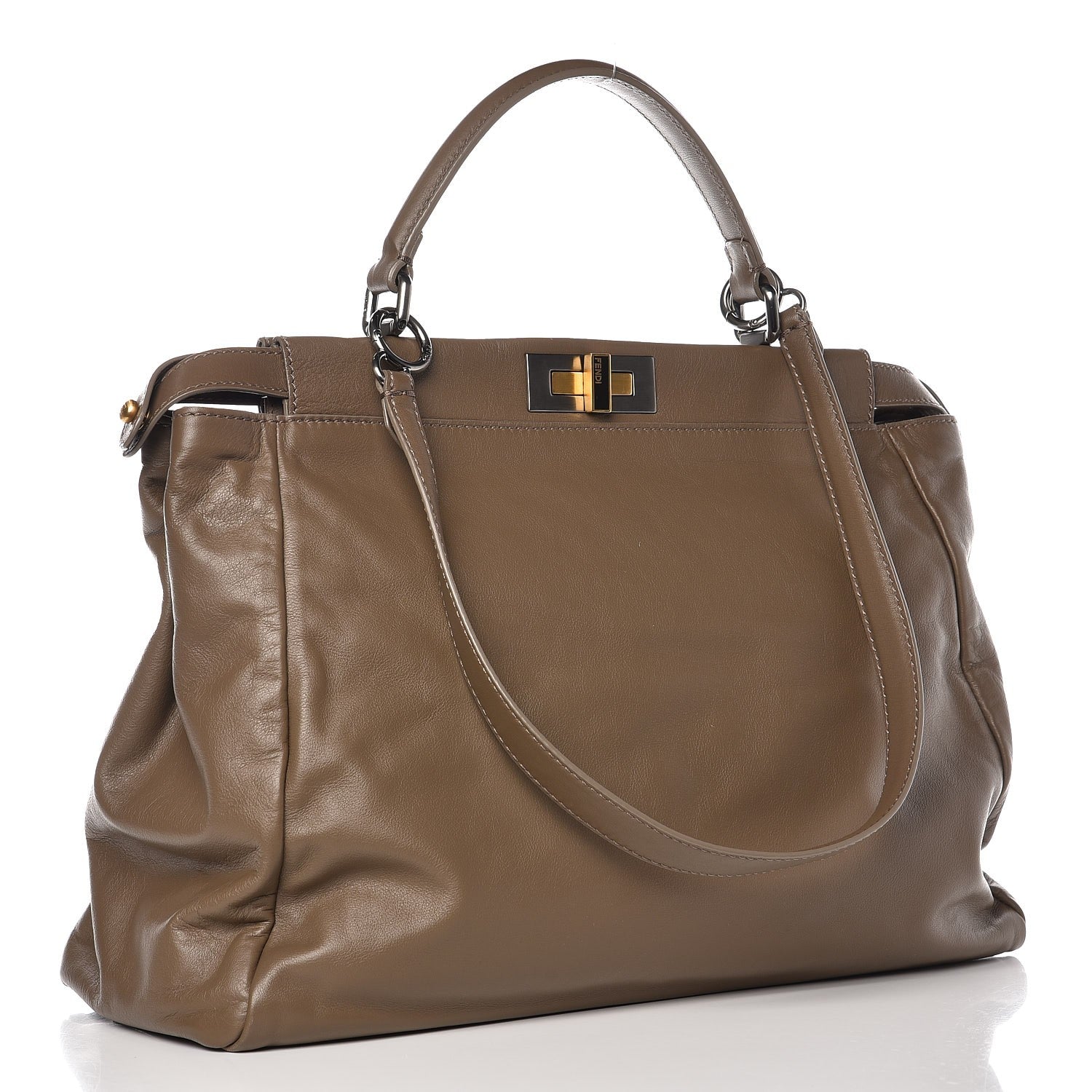 Fendi Vitello Suede Large Peekaboo Iconic Satchel Nocciola Black 4 of 8
