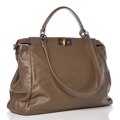 Fendi Vitello Suede Large Peekaboo Iconic Satchel Nocciola Black 4 of 8