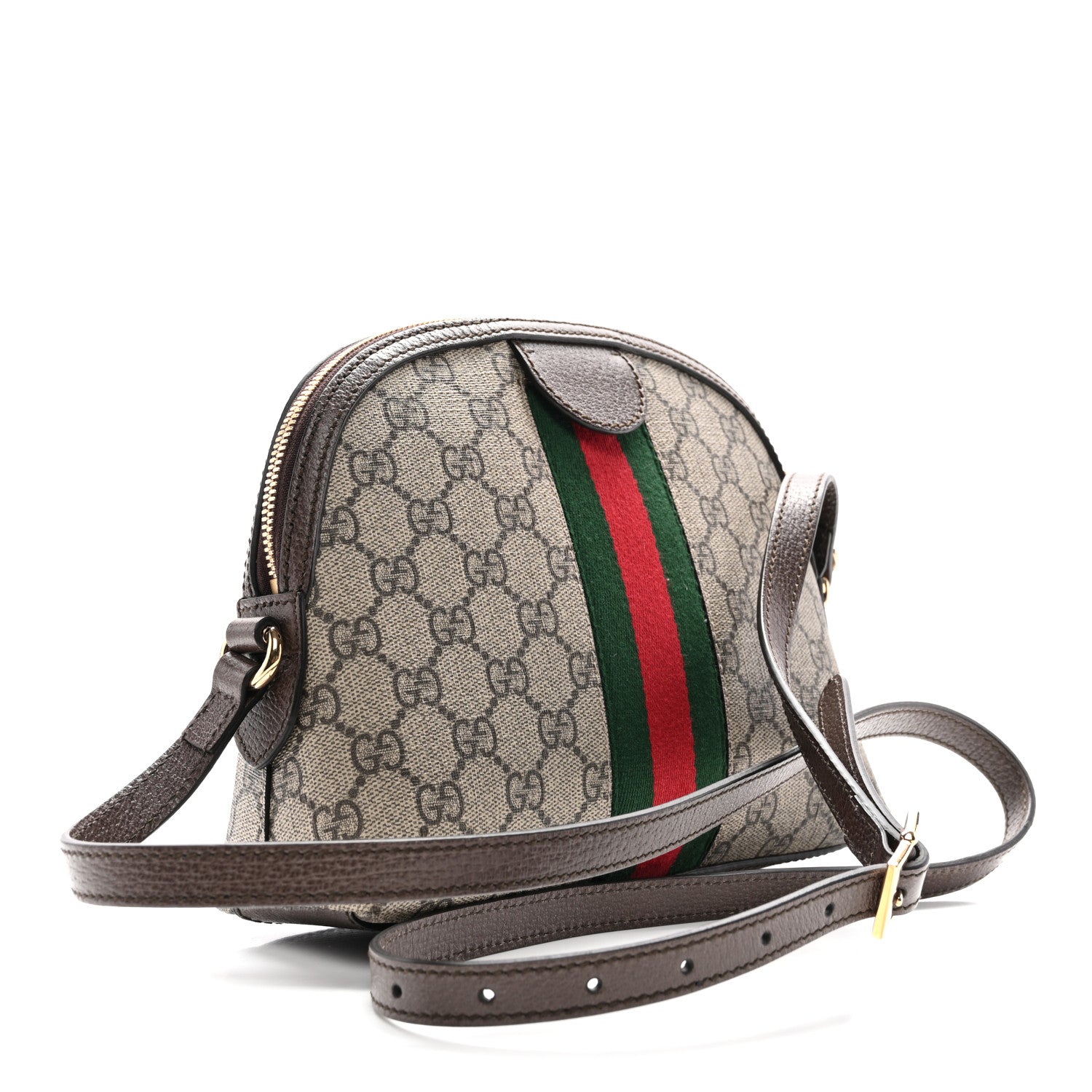 Gucci GG Supreme Monogram Textured Dollar Calfskin Web Small Ophidia Dome Shoulder Bag Beige Ebony New Acero 4 of 11