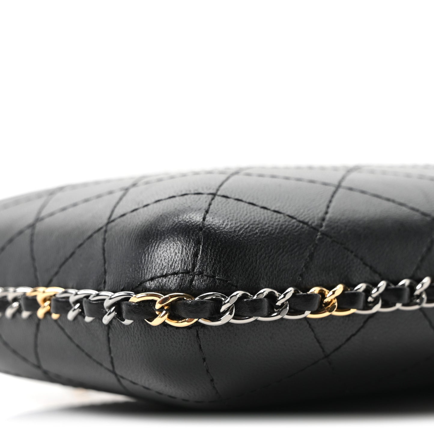 Lambskin Quilted Chain Around Phone Holder Black