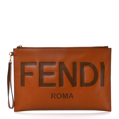Fendi Vitello King Logo Embossed Large Flat Pouch Cuoio 1 of 11
