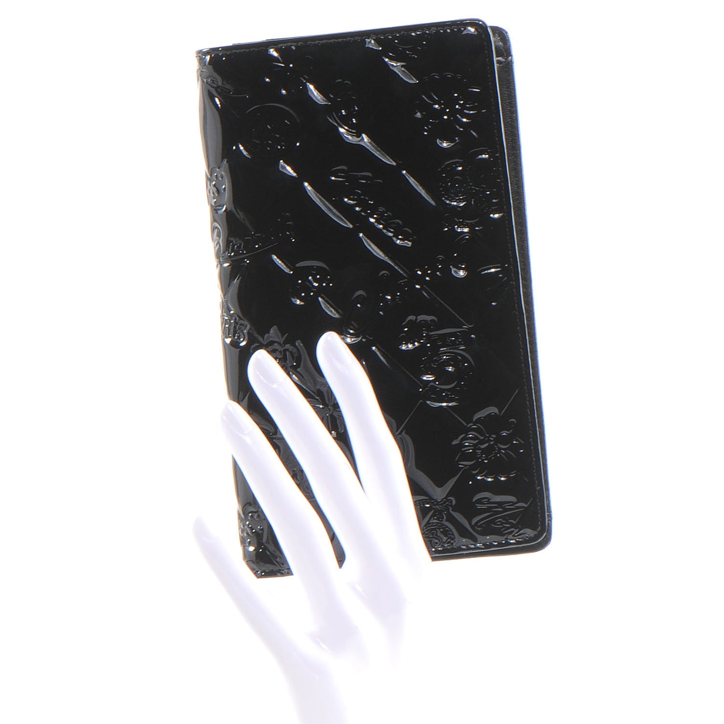 Patent Calfskin Lucky Symbols Yen Wallet Black