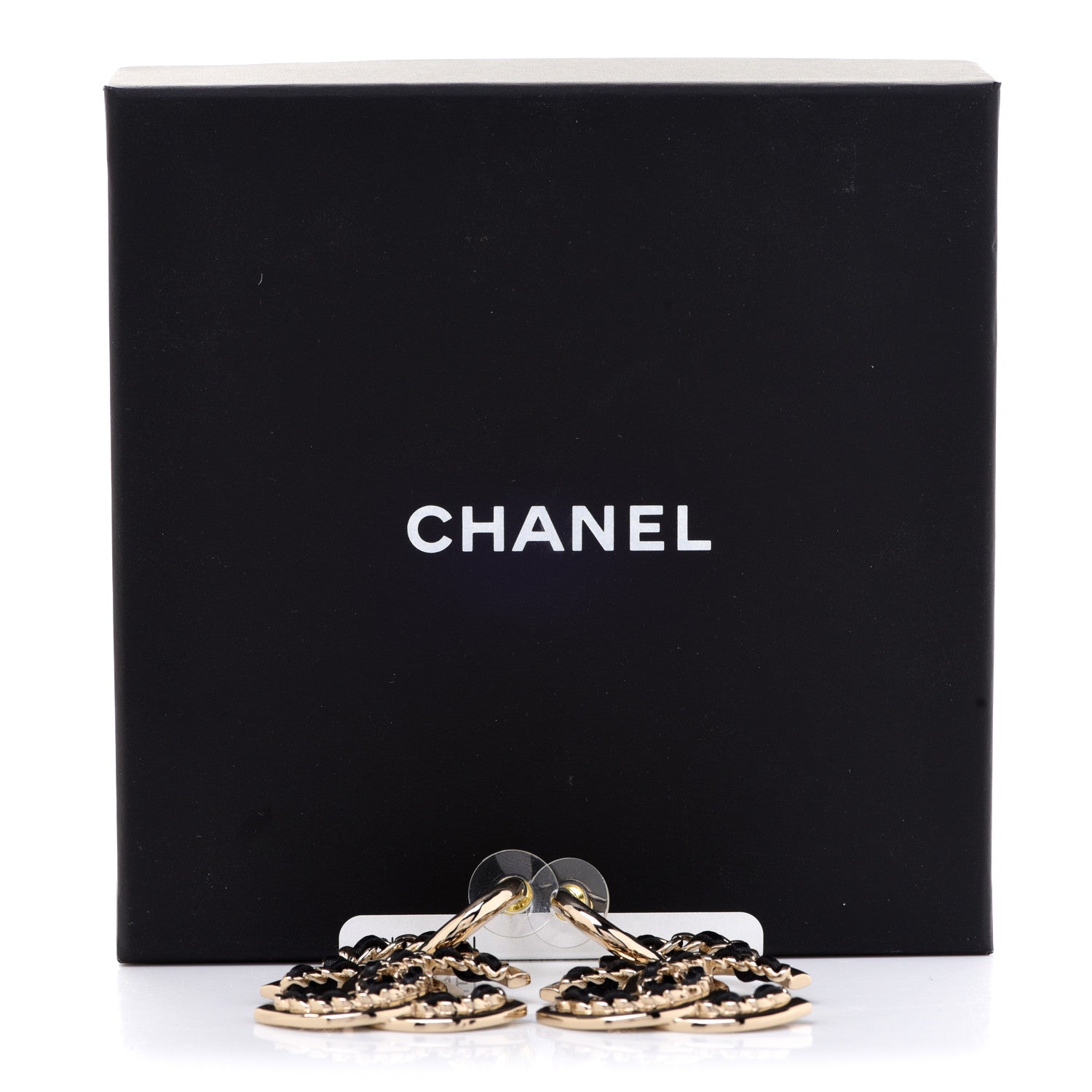 Chanel Lambskin Chain CC Drop Earrings Black Gold 5 of 5