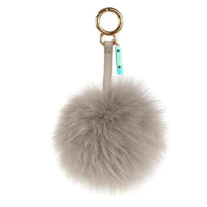 Fendi Fox Fur Vitello Elite Pom Pom Bag Charm Grigio Perla 1 of 6