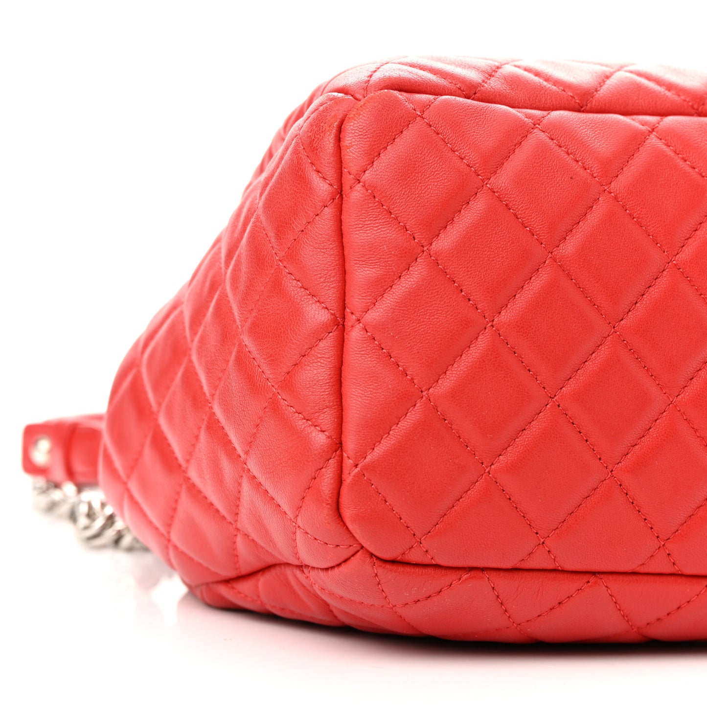 Lambskin Quilted Small CC Chain Drawstring Bucket Bag Red