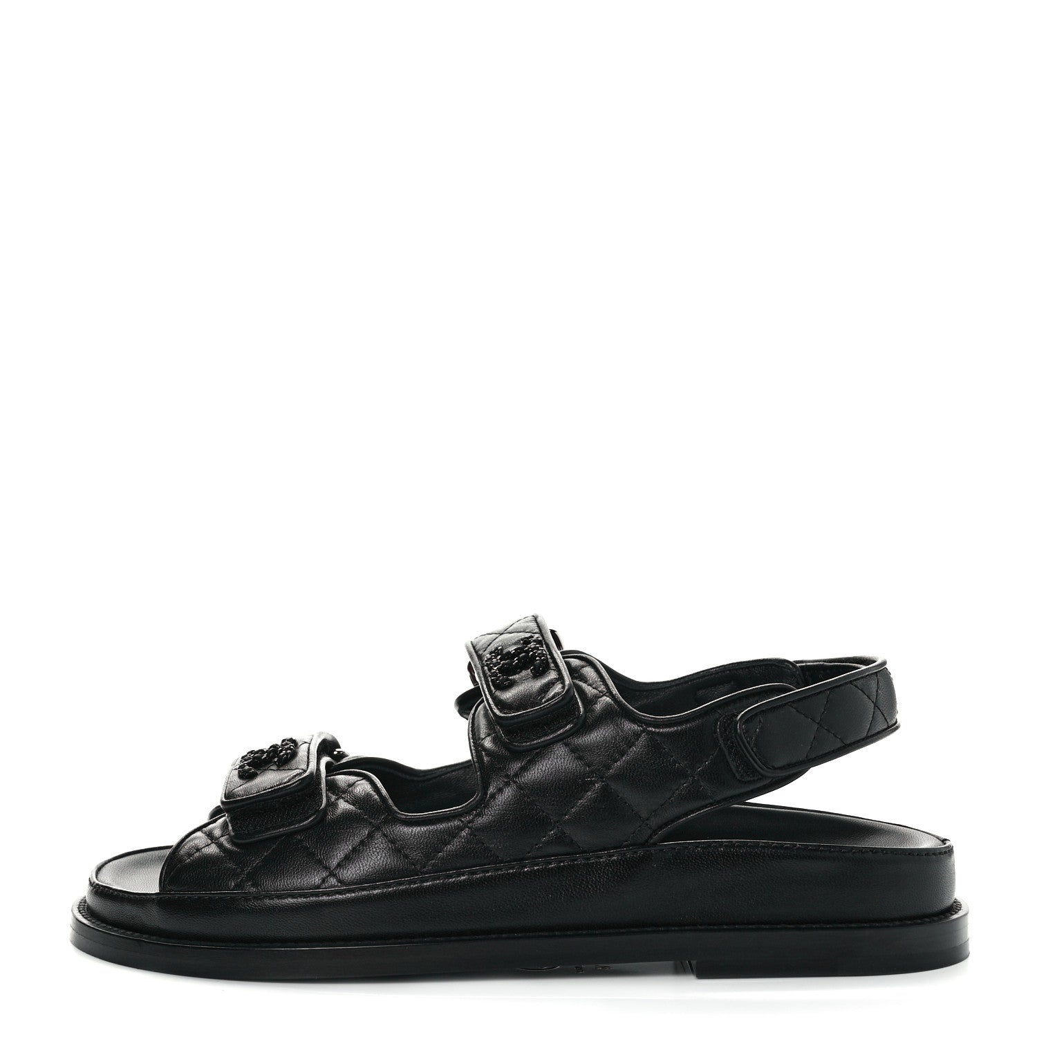 Chanel Lambskin Velcro Dad Sandals 37.5 So Black 1 of 9