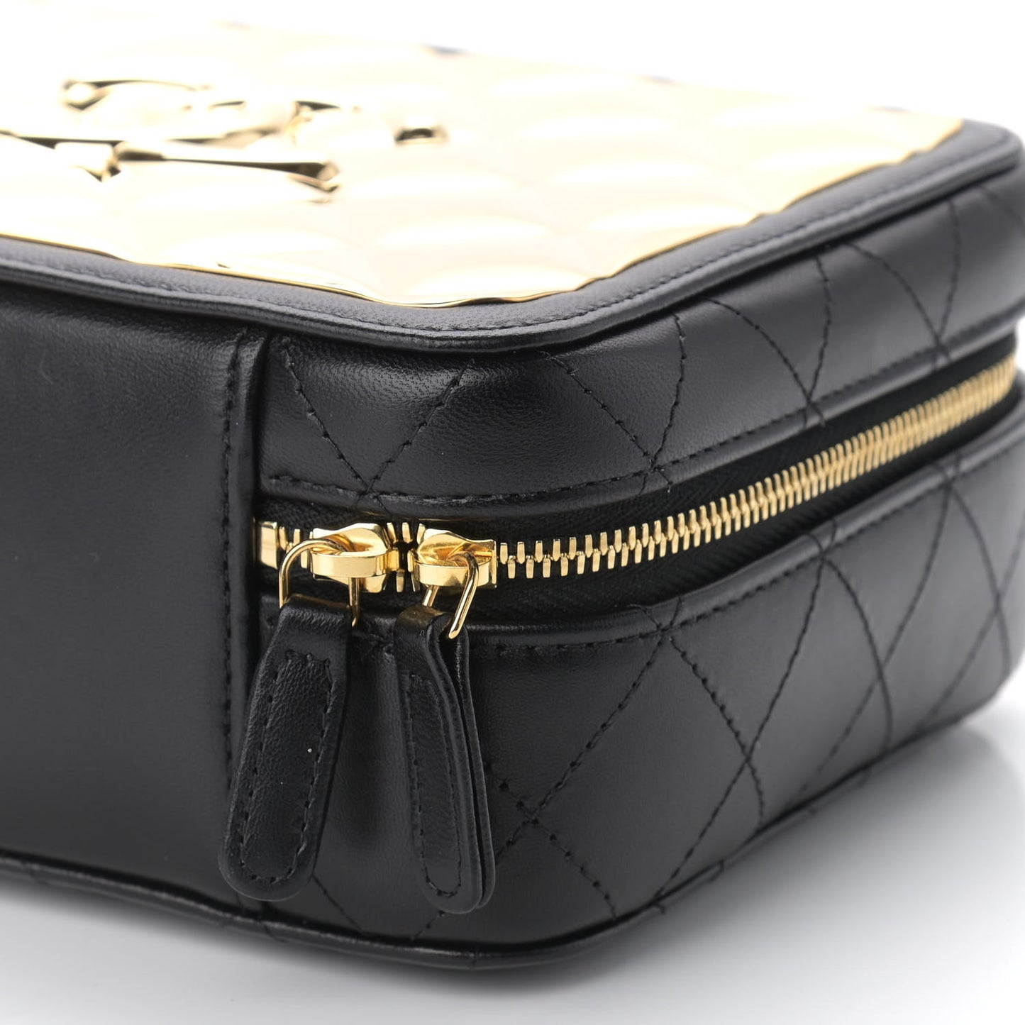 Lambskin Metal Quilted Golden Plate Vanity Case Black Golden Plate Vanity Case Black Gold