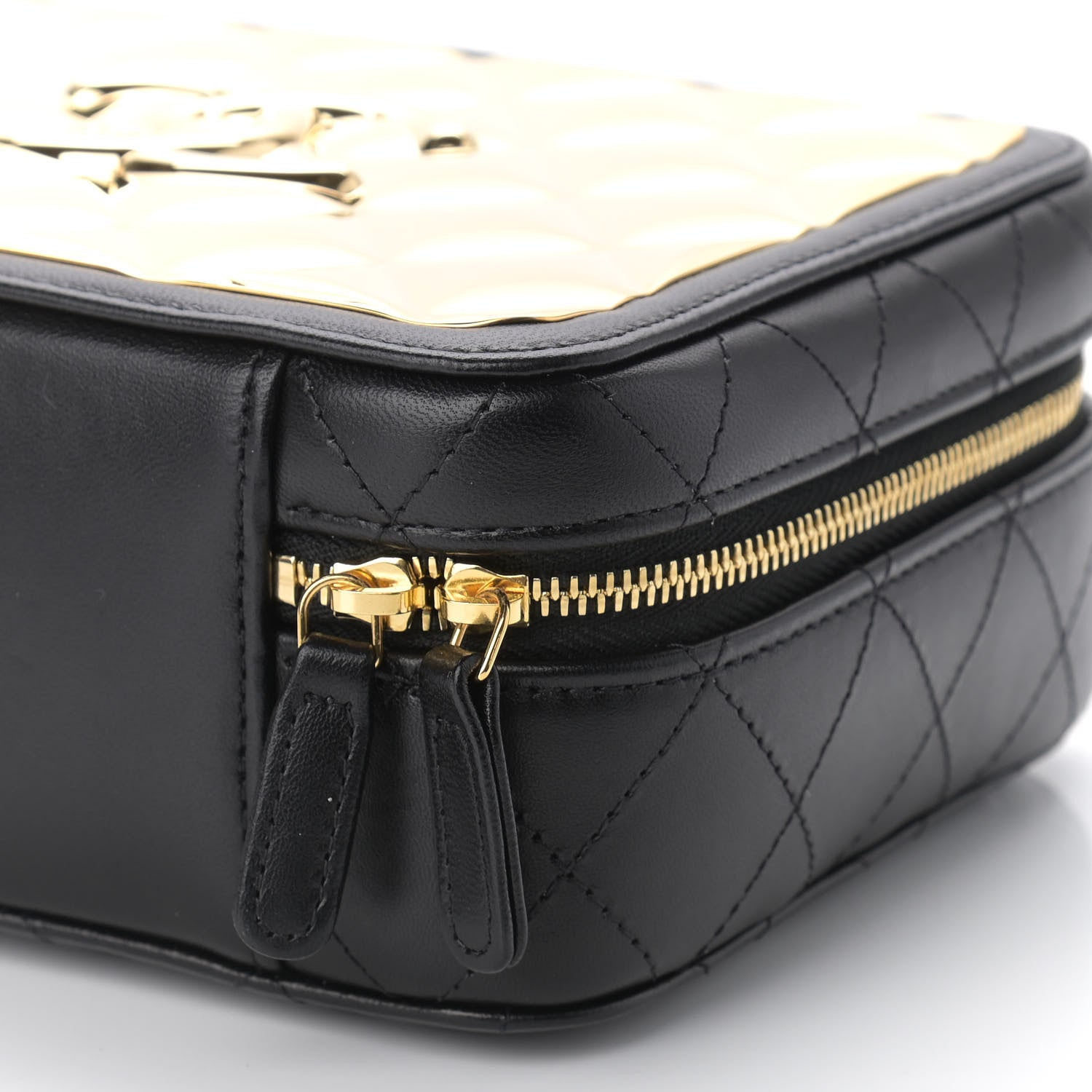 Chanel Lambskin Metal Quilted Golden Plate Vanity Case Black Golden Plate Vanity Case Black Gold 9 of 9