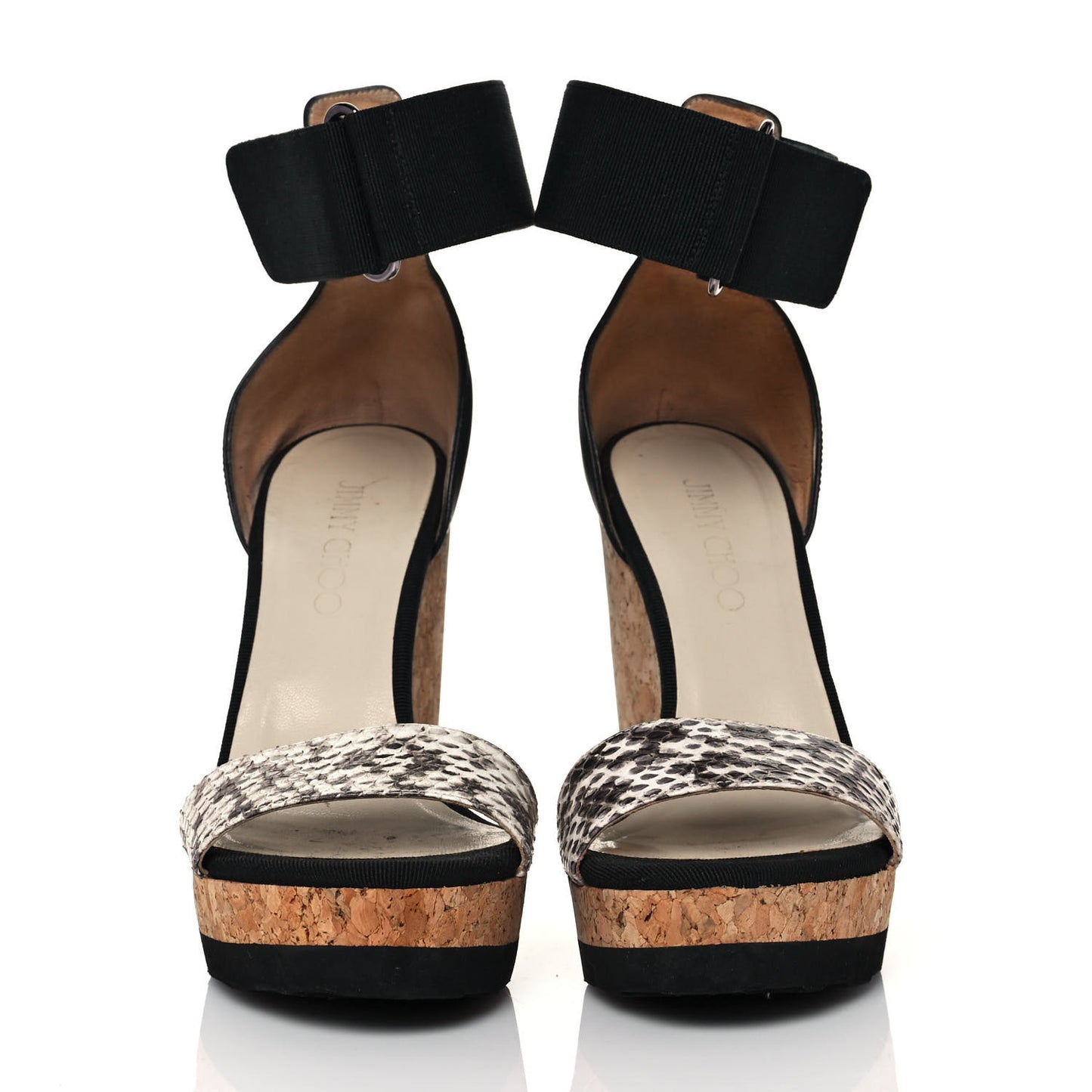 Watersnake Grosgrain Neston Cork Wedge Sandals 38 Black