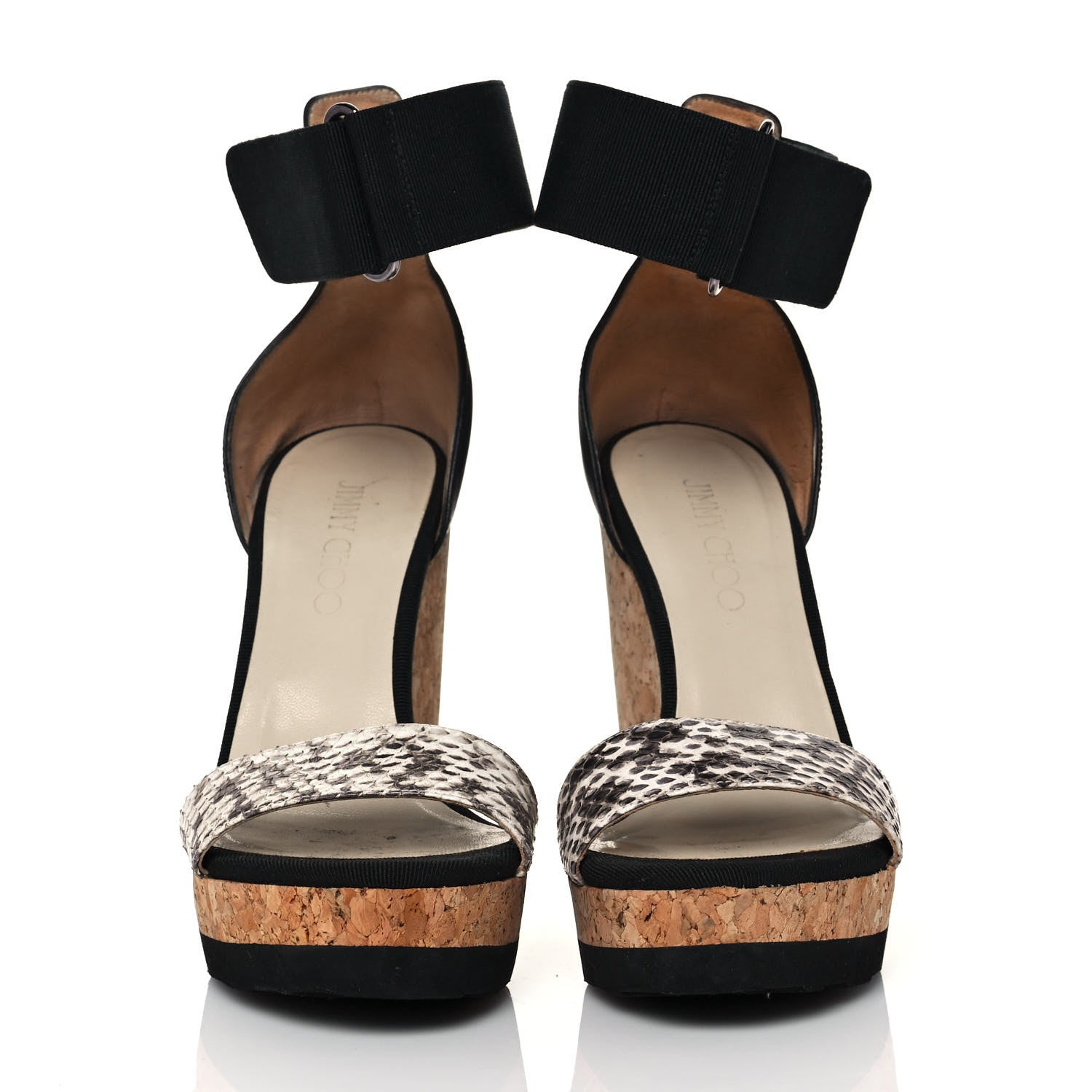 Jimmy Choo Watersnake Grosgrain Neston Cork Wedge Sandals 38 Black 2 of 7