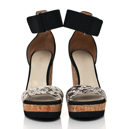 Jimmy Choo Watersnake Grosgrain Neston Cork Wedge Sandals 38 Black 2 of 7