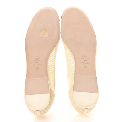 Chanel Crochet Lambskin Cap Toe Mary Jane Flats 39 Natural Beige Black 6 of 8