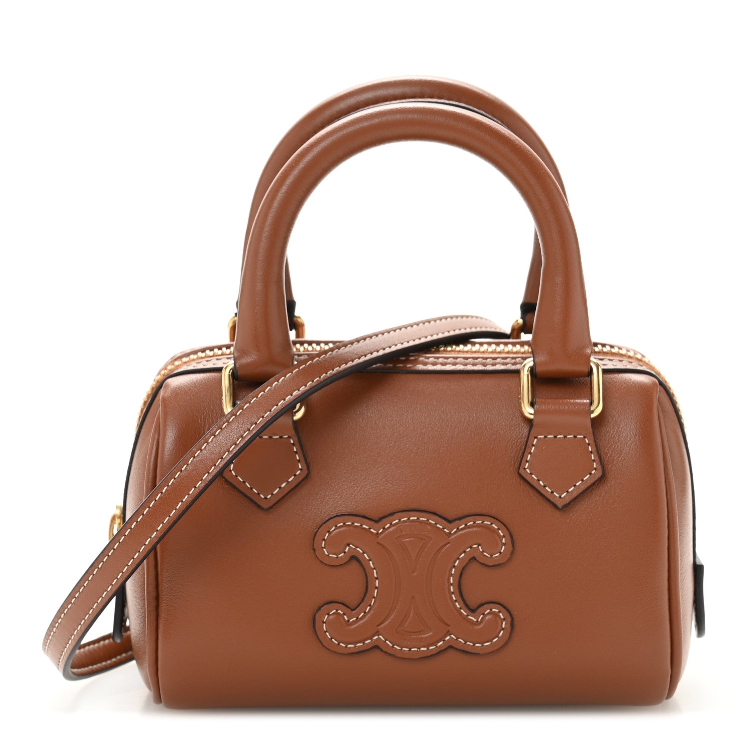 Celine Smooth Calfskin Triomphe Mini Boston Bag Tan 1 of 12