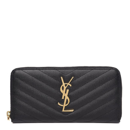 Saint Laurent Grain De Poudre Matelasse Chevron Monogram Zip Around Wallet Black 1 of 11