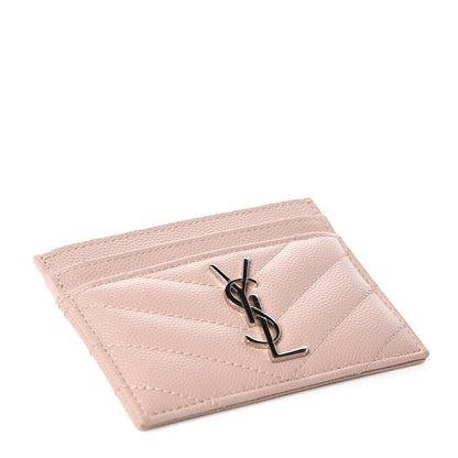 Saint Laurent Grain De Poudre Matelasse Chevron Monogram Credit Card Case Pale Pink 4 of 9