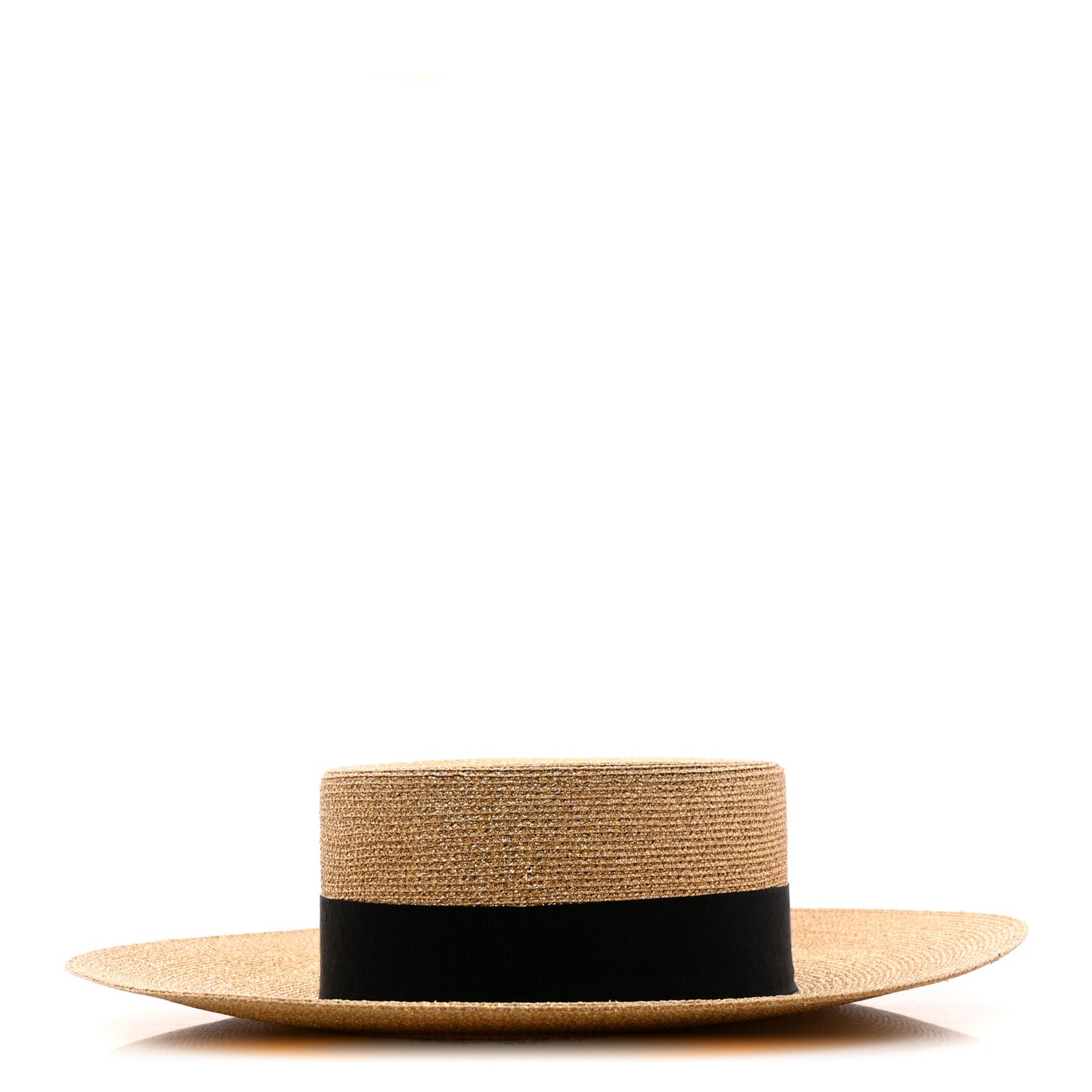 Glittered Straw Grosgrain Wide Brim Hat S Gold Black