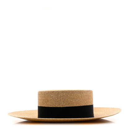 Gucci Glittered Straw Grosgrain Wide Brim Hat S Gold Black 1 of 9