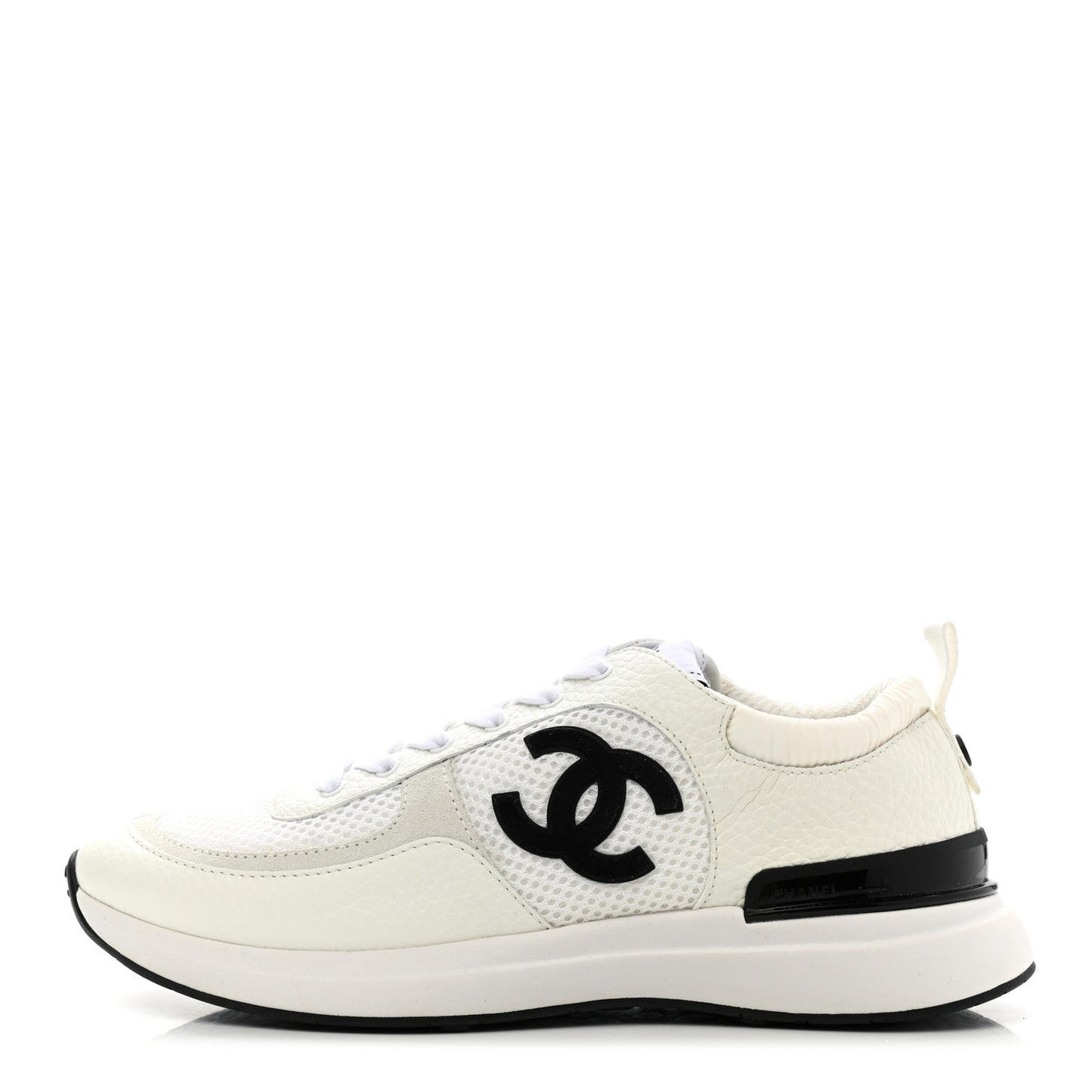 Calfskin Mesh Lycra Suede Womens Logo Sneakers 38.5 White