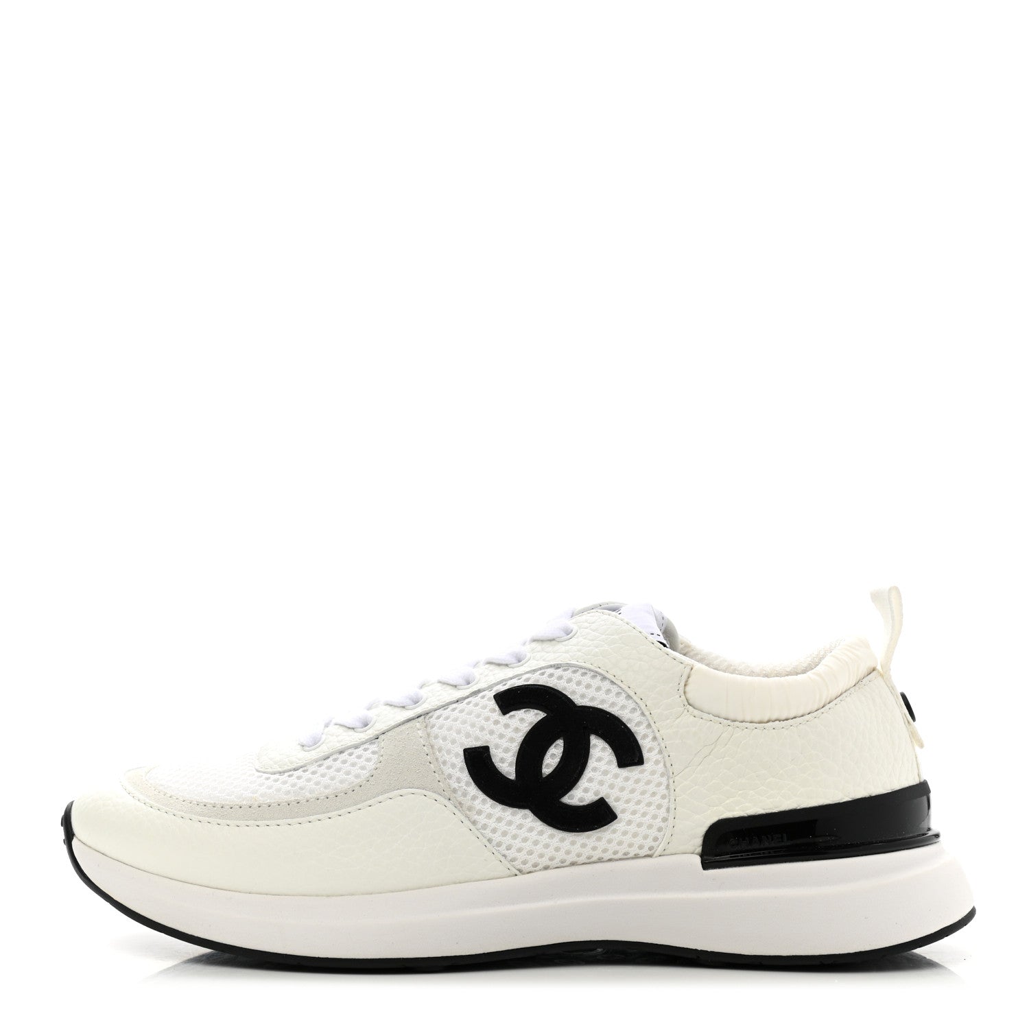 Chanel Calfskin Mesh Lycra Suede Womens Logo Sneakers 38.5 White 1 of 8