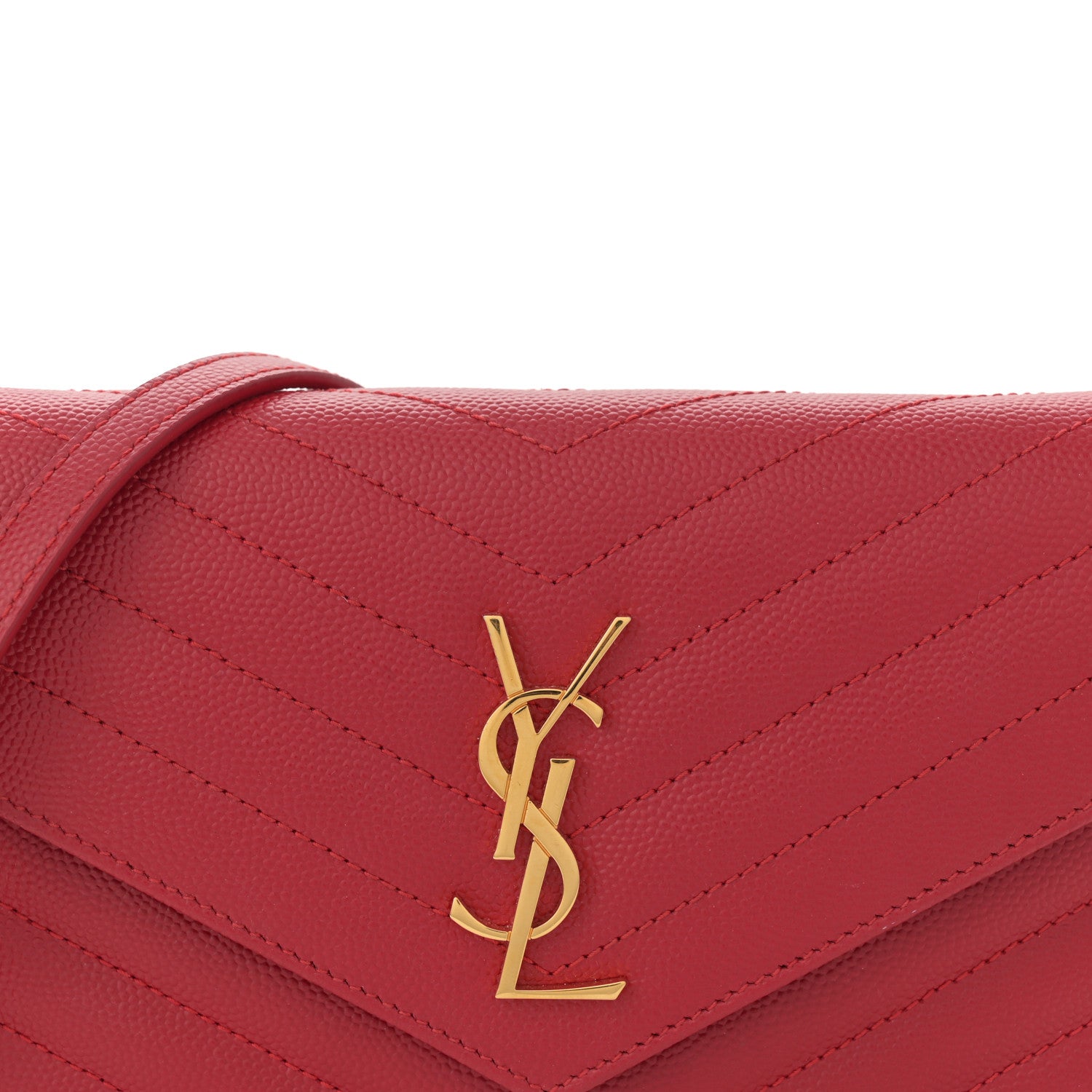 Saint Laurent Grain De Poudre Matelasse Chevron Monogram Envelope Chain Wallet New Red 8 of 13