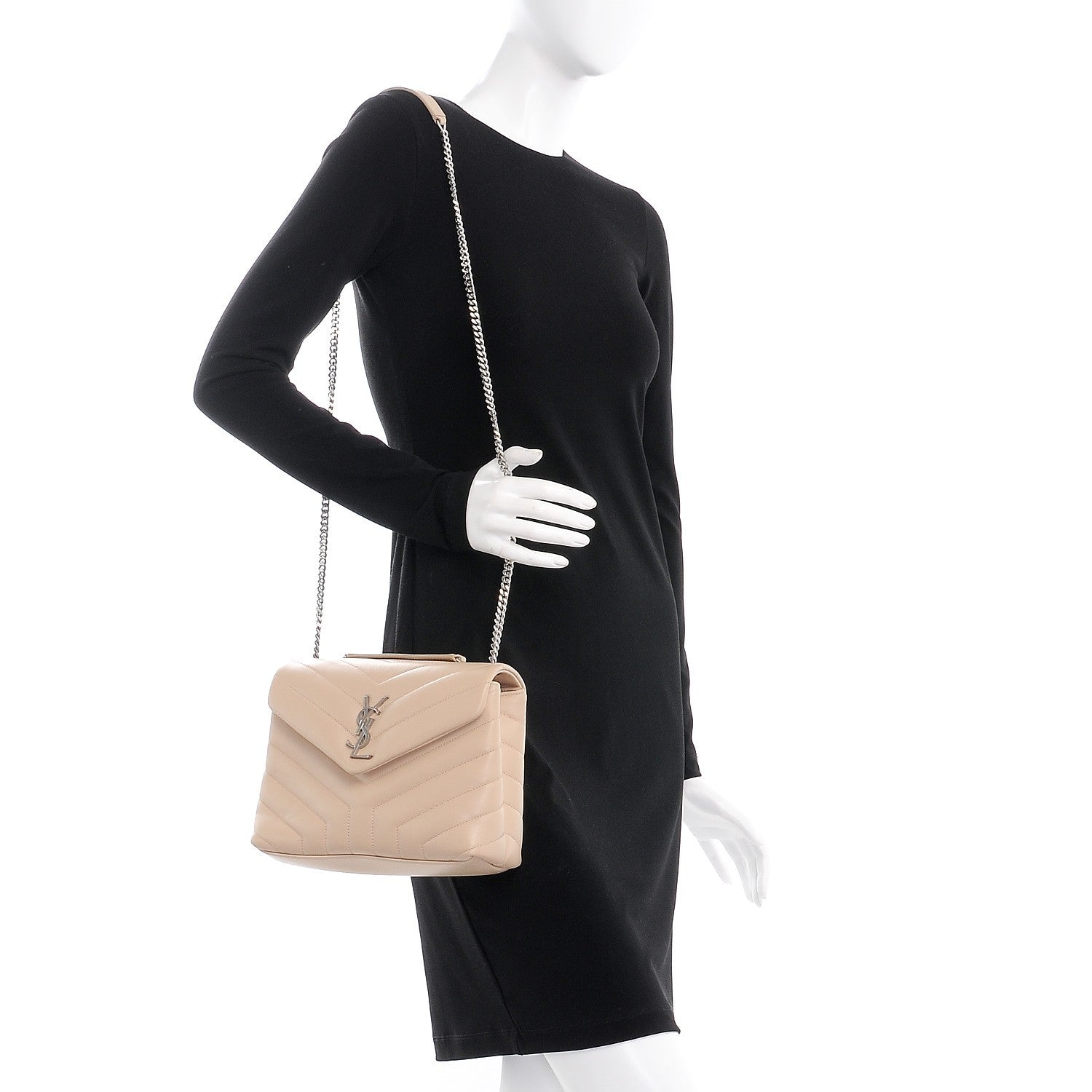 Saint Laurent Calfskin Y Quilted Monogram Small Loulou Chain Satchel Nude Powder 2 of 10