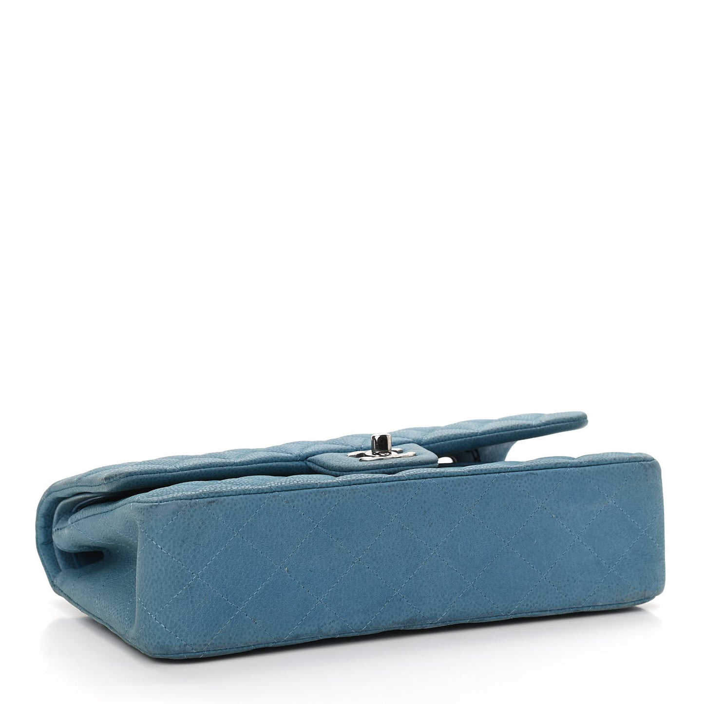 Iridescent Caviar Quilted Medium Double Flap Blue