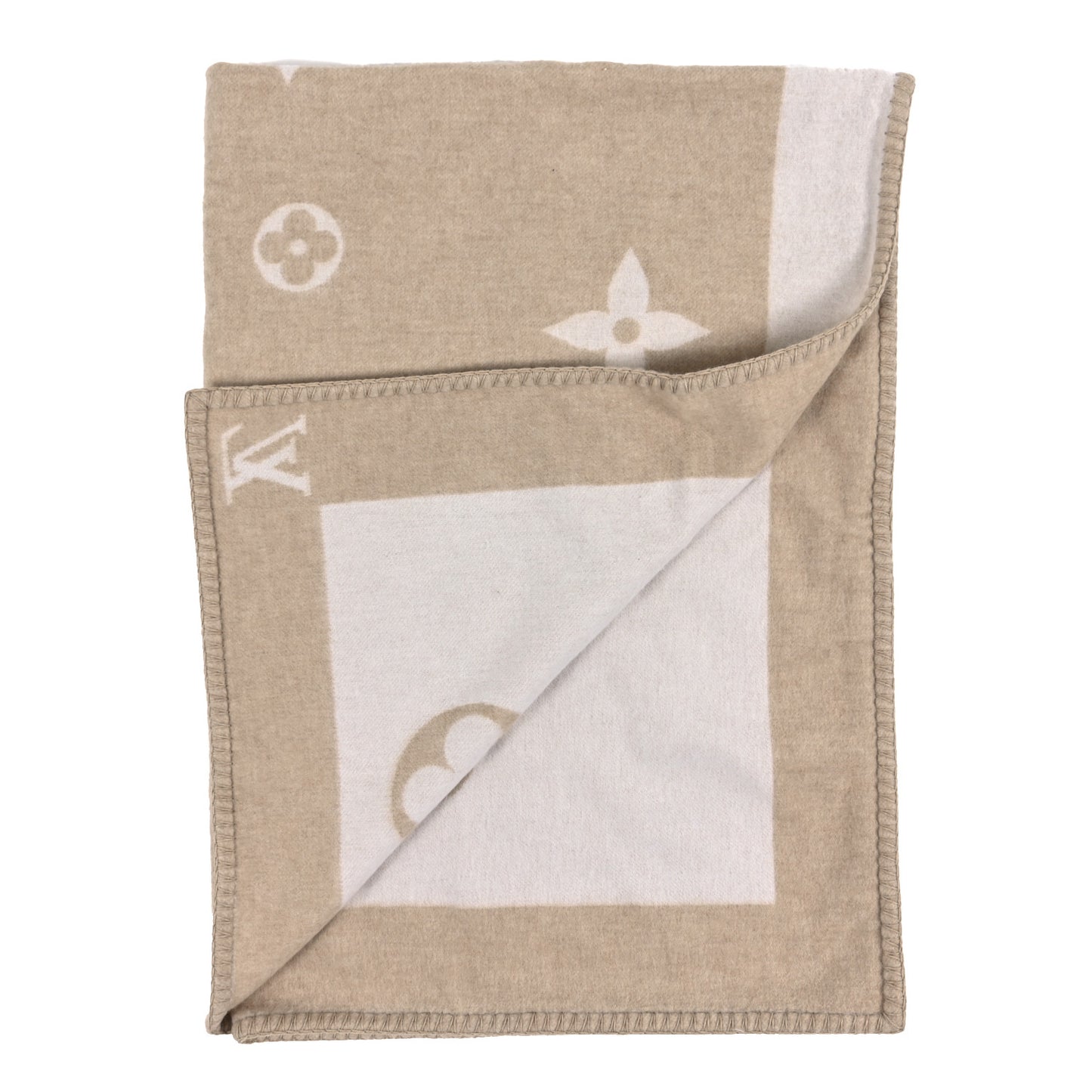 Wool Cashmere Plaid Monogram Blanket Beige