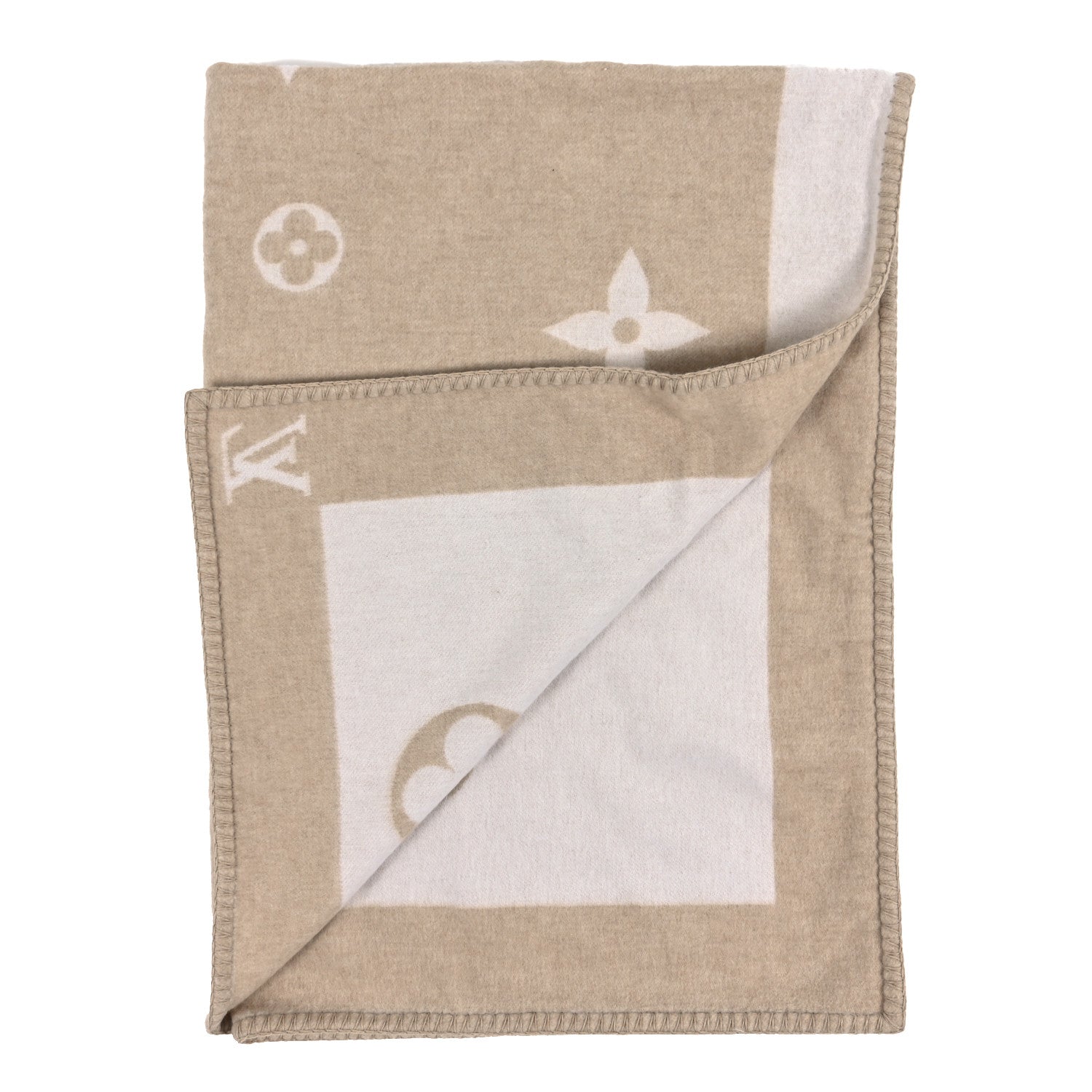 Louis Vuitton Wool Cashmere Plaid Monogram Blanket Beige 2 of 4