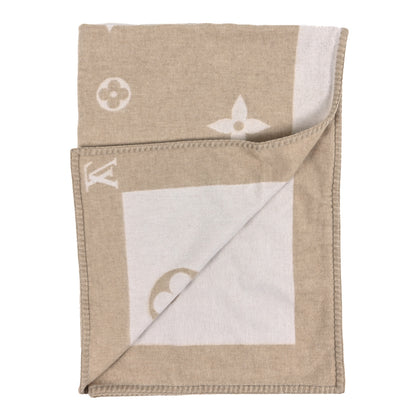 Louis Vuitton Wool Cashmere Plaid Monogram Blanket Beige 2 of 4