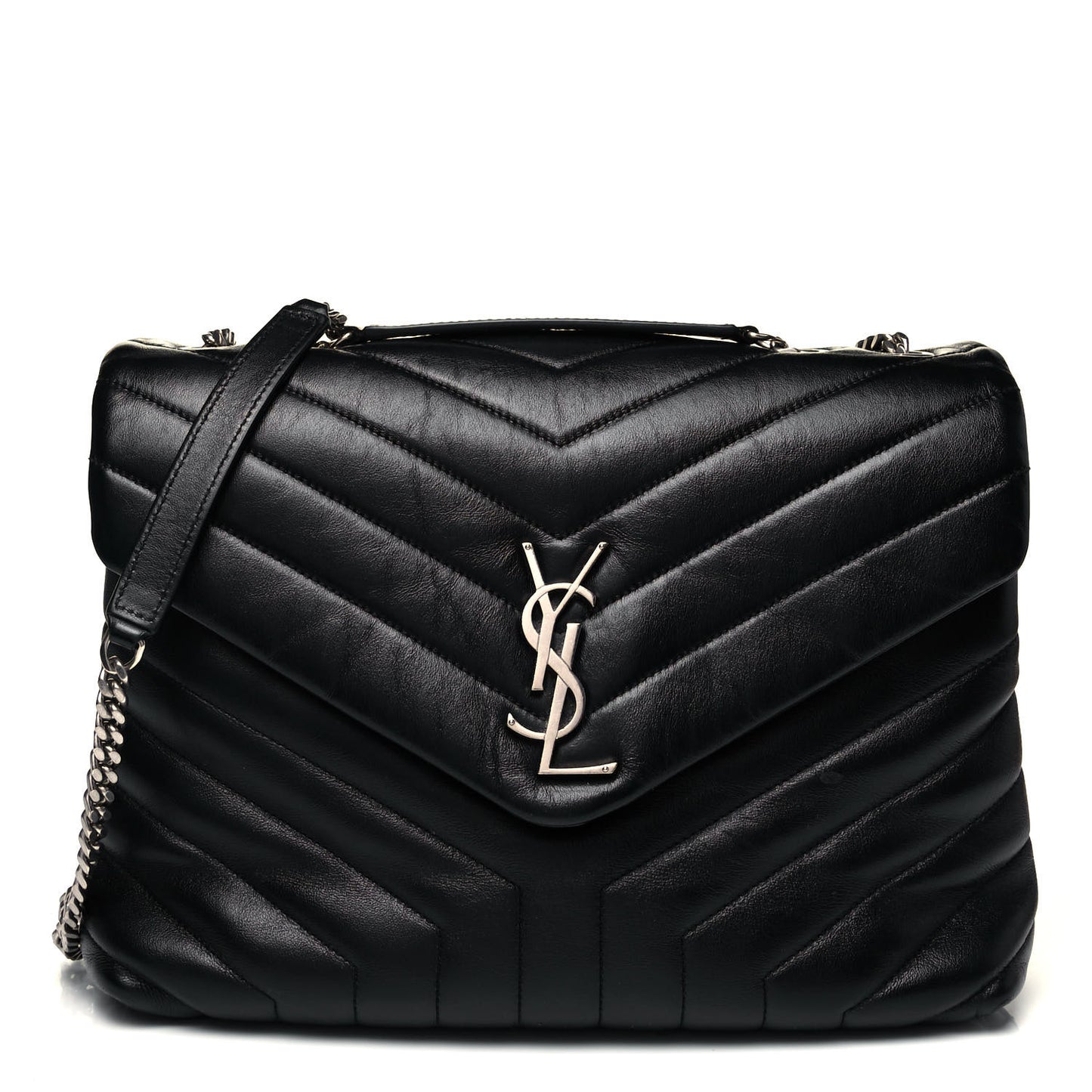 Calfskin Y Quilted Monogram Medium Loulou Chain Satchel Black