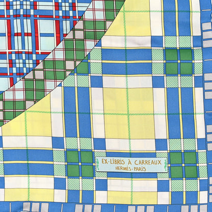 Hermes Silk Ex-Libris A Carreaux 90 Jaune Ciel Mauve 2 of 3