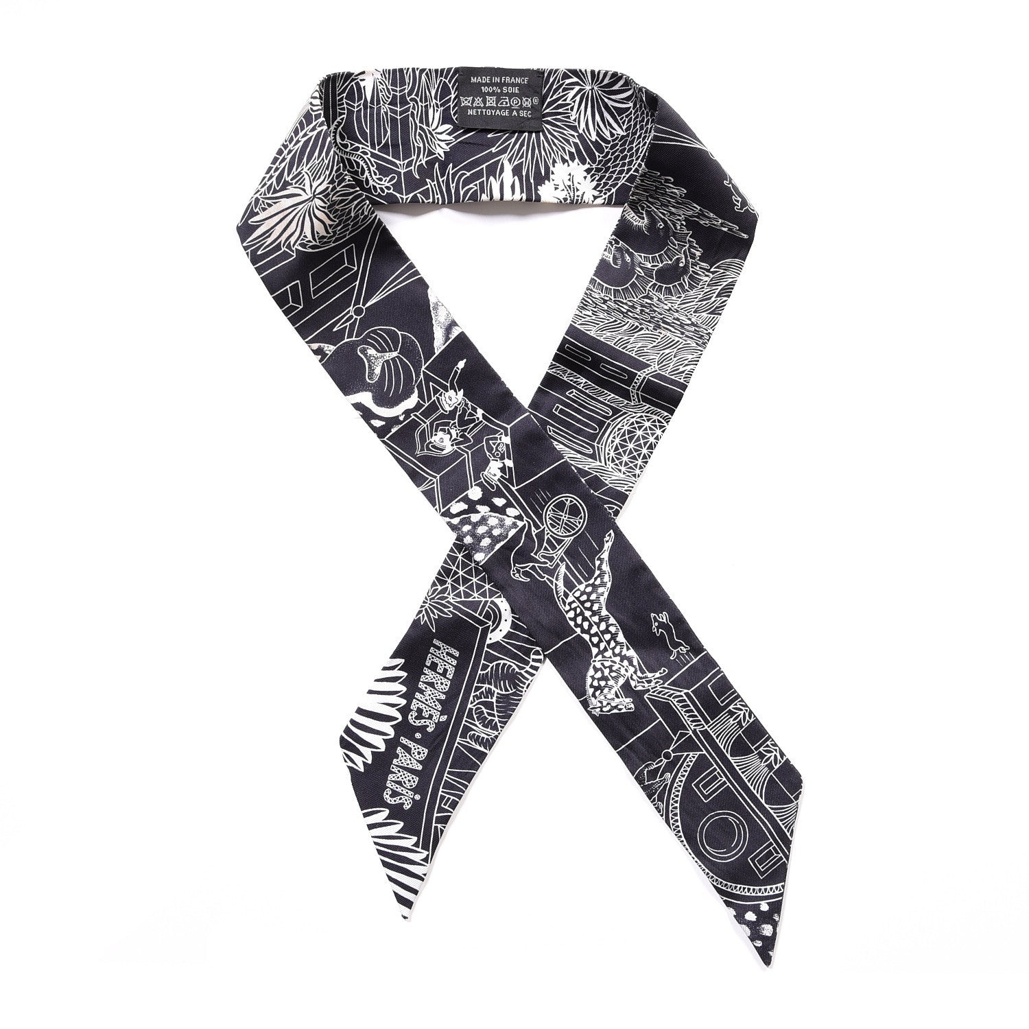 Hermes Silk Animapolis Twilly Black White 1 of 4