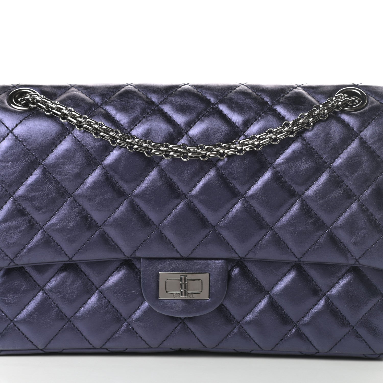 Chanel Metallic Aged Calfskin Quilted 2.55 Reissue 226 Flap Dark Navy Blue 8 of 12
