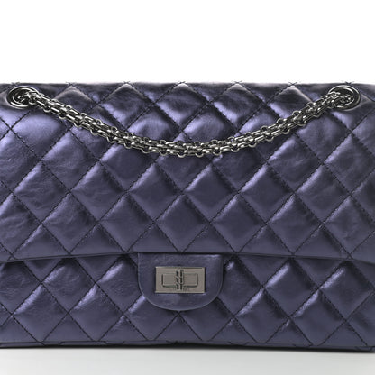 Chanel Metallic Aged Calfskin Quilted 2.55 Reissue 226 Flap Dark Navy Blue 8 of 12
