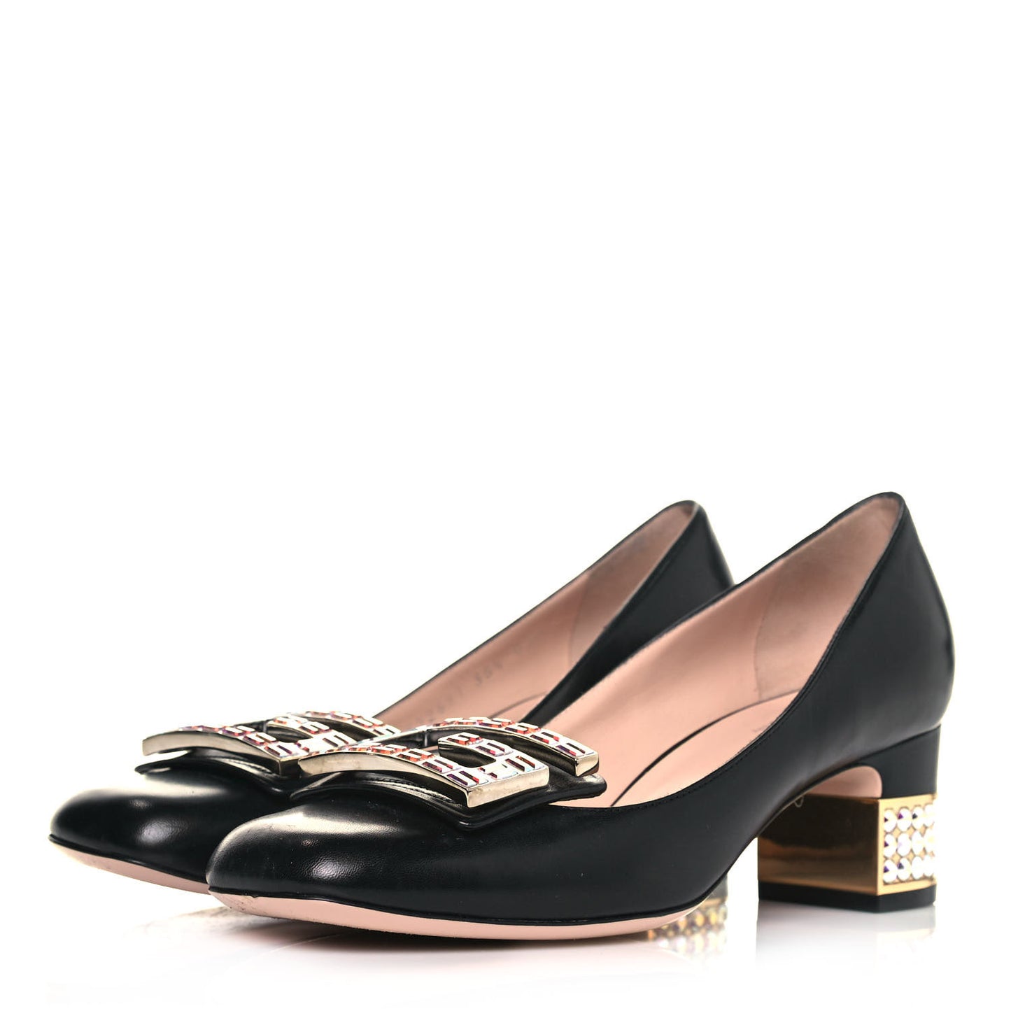 Malaga Kid Crystal Square G Madelyn Mid Heel Loafer Pumps 35.5 Black